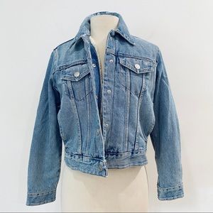 Zara Blue Faux Sherpa Lined Denim Jean Jacket size small